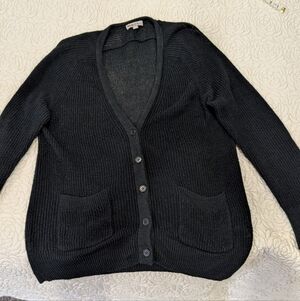 J Crew, Size M, Cotton-Linen Blend Women's Black Cardigan Sweater